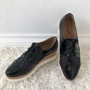 Faux Patent Leather Platform Loafers
